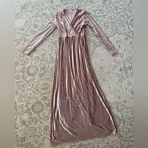Mauve Velvet Stripe Maxi Dress-Size Small